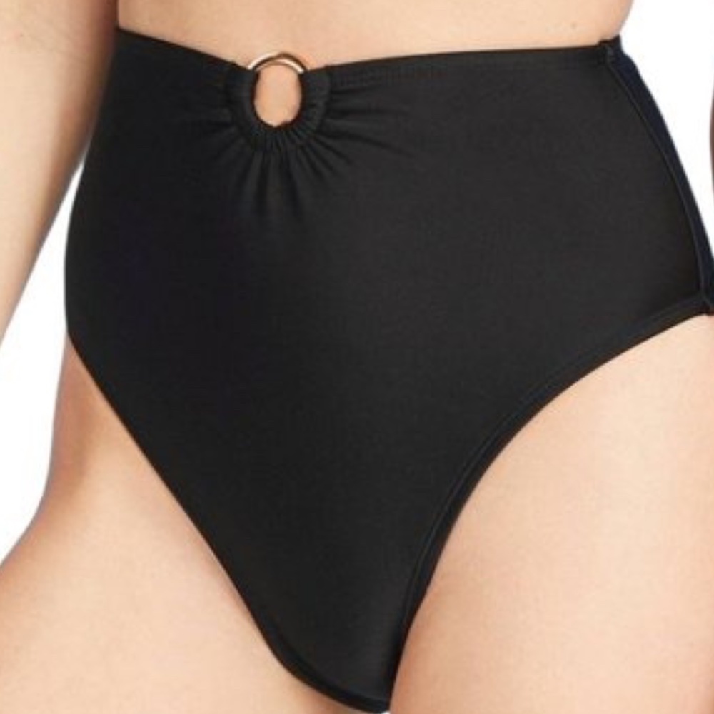 Shade & Shore Women's Black High Waist Cheeky Bikini Bottoms Size Medium NEW